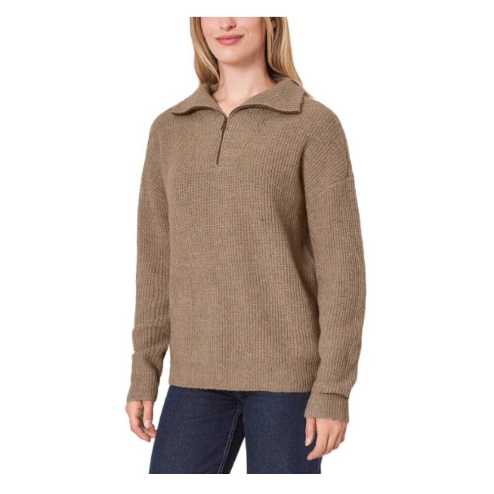 Modern Ambition Women's Quarter Zip Sweater Brown M